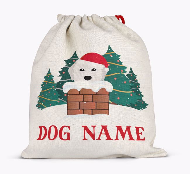 Peeking Dog with Santa Hat: Personalized {breedFullName} Santa Sack 